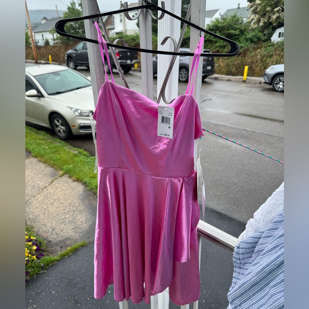 Pink Satin Spaghetti Strap Dress